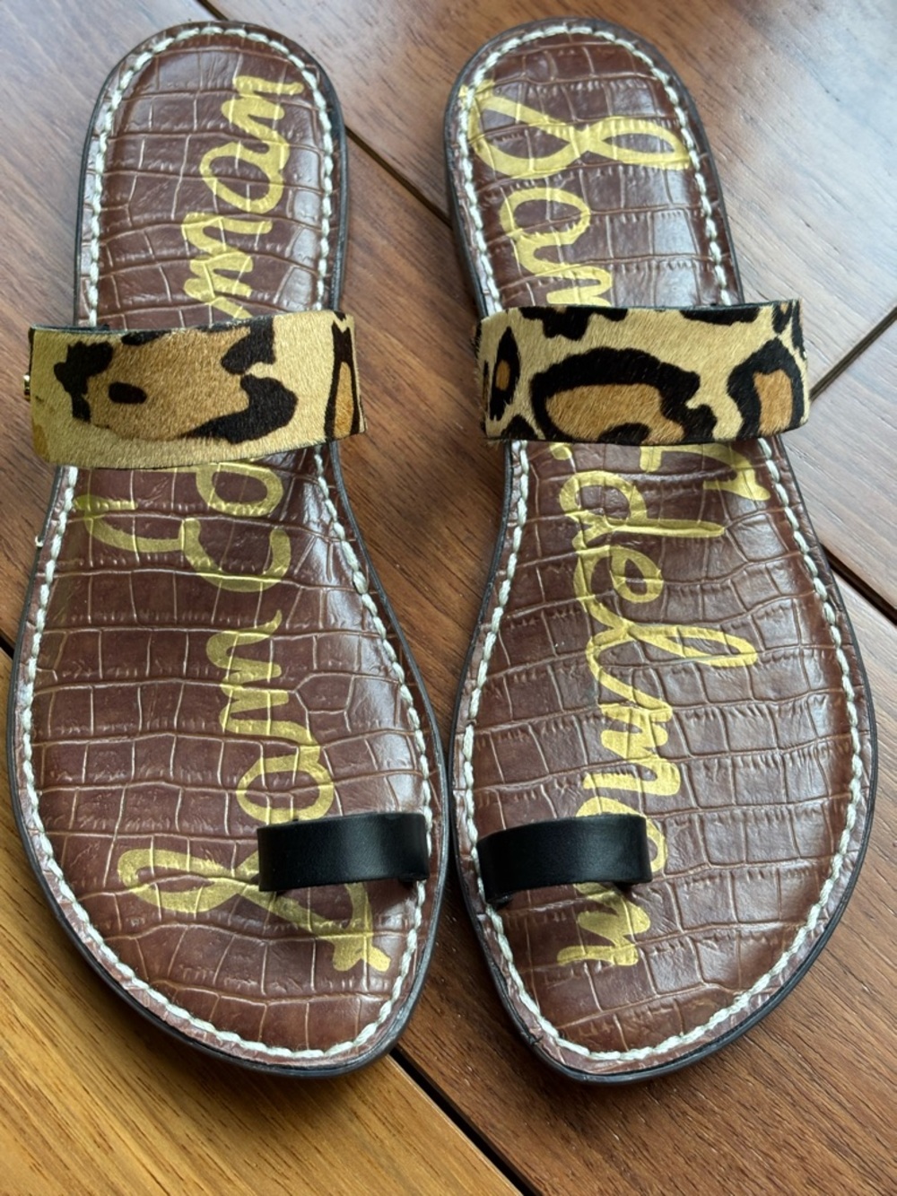 Sam Edelman Leopard Print Slide Sandals with Brown Footbed